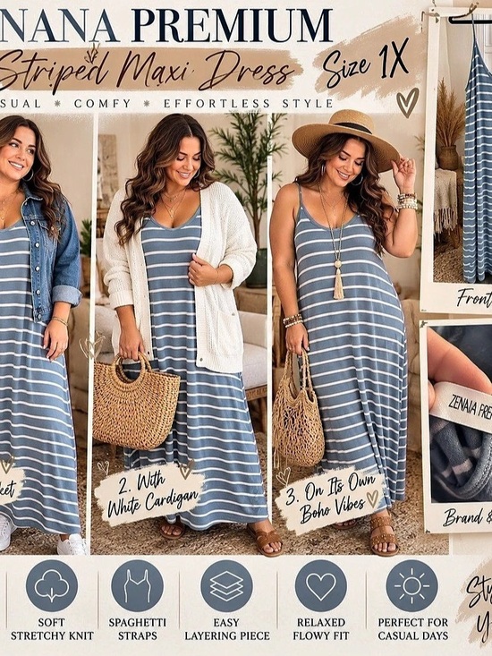 Zenana Outfitters Dresses & Skirts - Zenana Premium Striped Maxi Dress in Blue & White Size 1X